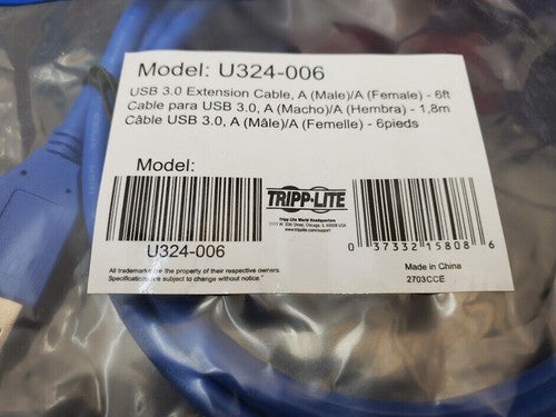 TRIPP-LITE U324-006 USB 3.0 Extension Cable, A (Male) / A (Female) 6 feet NEW