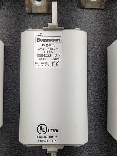 4 Bussmann PV-400A-3L 400A gPV Photovoltaic Fuses with Holders & Terminal Covers
