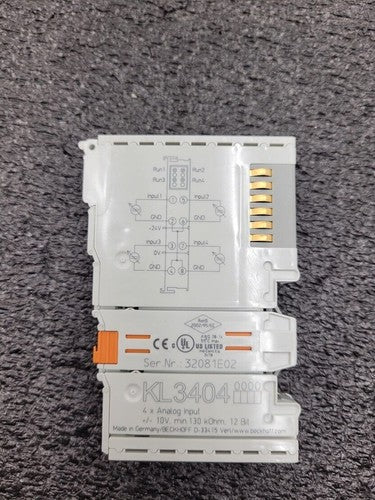 Beckhoff KL3404 4x Analog Input Module +/- 10V min. 130 kOhm, 12 bit, DIN Rail
