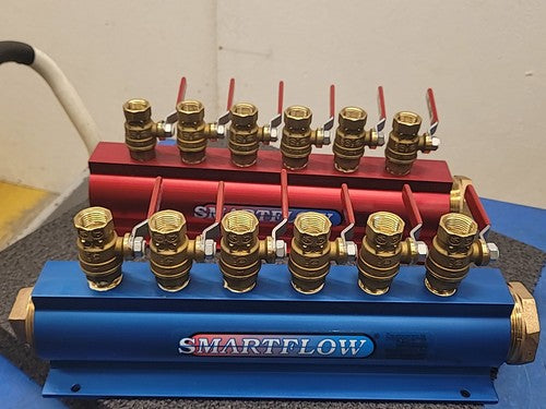 Lot of 2x Burger & Brown 2" Smartflow Aluminum Manifolds 6 port 1/2" Ball Valves