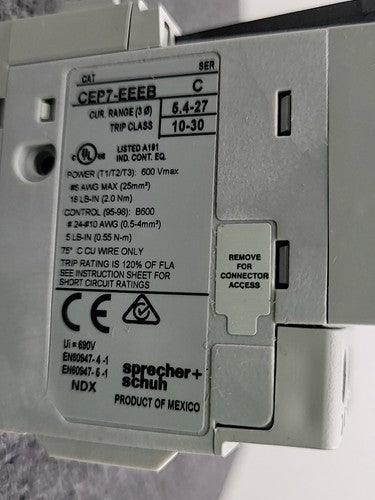 Sprecher+Schuh CEP7-EE Thermal Overload Relay 5.4-27A Class 10,15,20,30