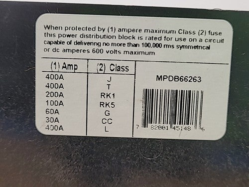 Ferraz Shawmut Mersen MPDB66263 Power Distribution Block 400A CU 600V 3PH