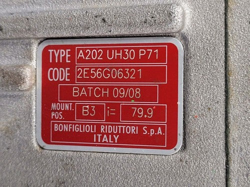 Bonfiglioli BN71A4 Gearmotor 3ph .25kw Right Angle 30mm Shaft Hole 80:1 Gearbox