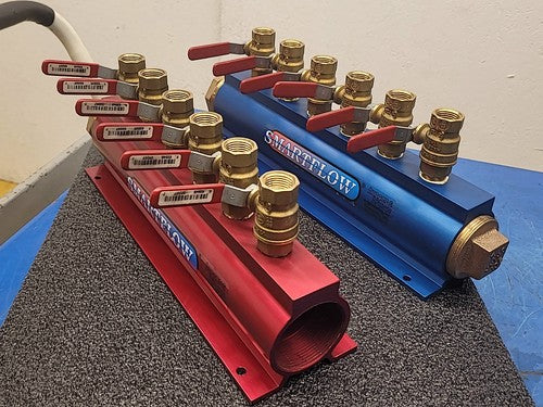 Lot of 2x Burger & Brown 2" Smartflow Aluminum Manifolds 6 port 1/2" Ball Valves
