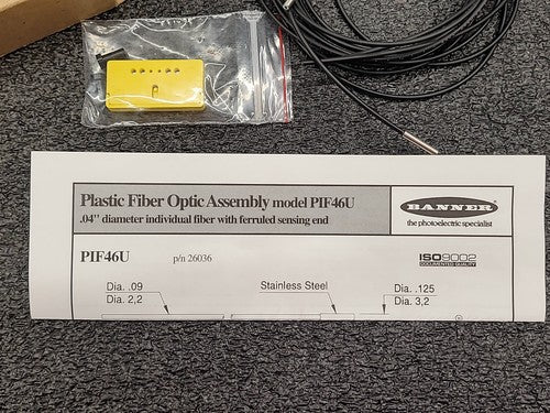 Banner PIF46U Plastic Fiber Optic Assembly 26036 .04" Diameter Ferruled Sensor