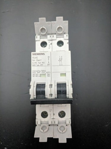 Lot of 2 Siemens 5SJ42, 2-Pole 5A 125VDC 240 VAC Circuit Breakers