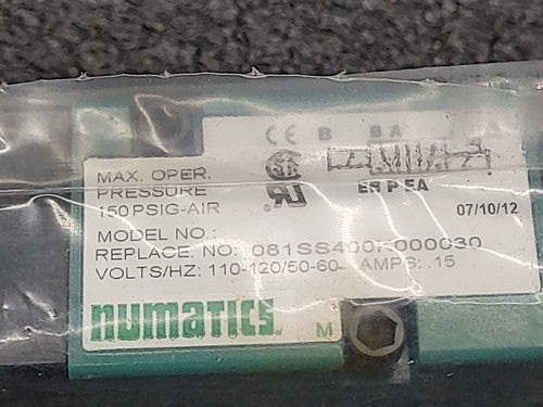 Numatics NUM081SS400K000030 Mark 8 Solenoid Air Control Valve 4-Way/2-Position