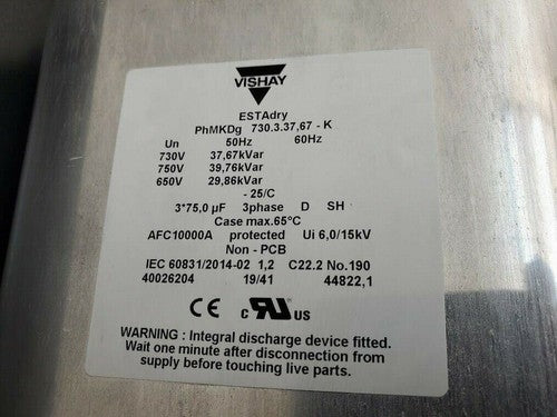 Vishay EstaDry phMKDg D-Type Triangular LVAC Power Capacitor 730.3.37,67-K 50Hz