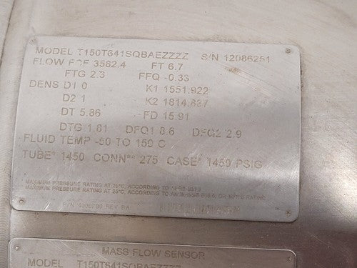 Micro Motion T-Series Coriolis Flow Meter T150T641SQBAEZZZZ 1.5" ID Dual Seal