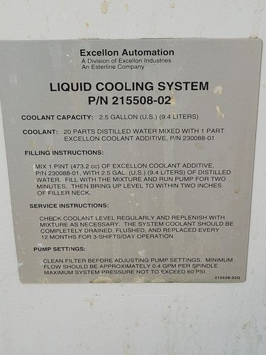 Excellon Automation 215508-02 High Speed Spindle Closed Loop Chiller System 110V