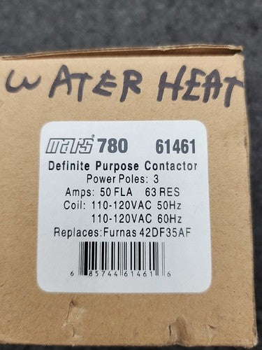 Mars 780 Definite Purpose Contactor 61461 3 Pole 50A FLA 120VAC Coil HVAC