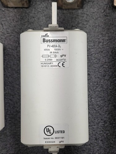 4 Bussmann PV-400A-3L 400A gPV Photovoltaic Fuses with Holders & Terminal Covers