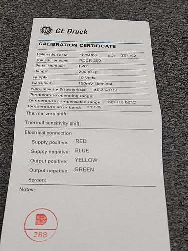 Druck PDCR 200 Pressure Transducer Sensor with Cable and Calibration Certificate
