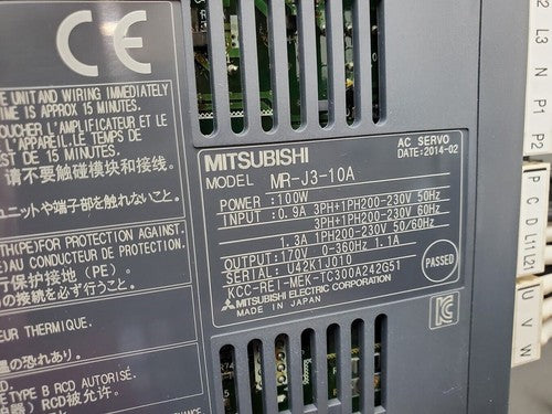 Mitsubishi 100W Servo Drive Amplifier HF-KP13 + MR-J3-10A 100W Servo Motor