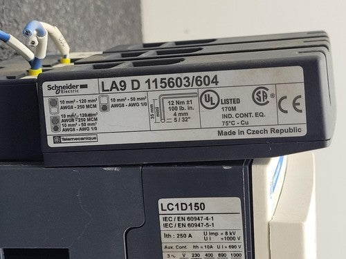 Telemecanique Contactor LC1D150 Aux Contact w/ LA9 D 115603/604 Lugs 24VDC Coil