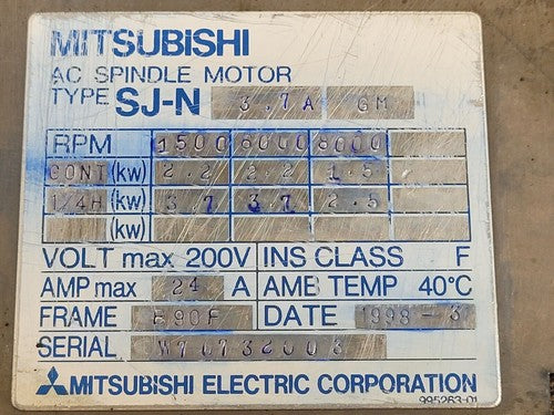 Mitsubishi SJ-N3.7A GM AC Spindle Motor 8000RPM 1.5kW Citizen E-32 Lathe