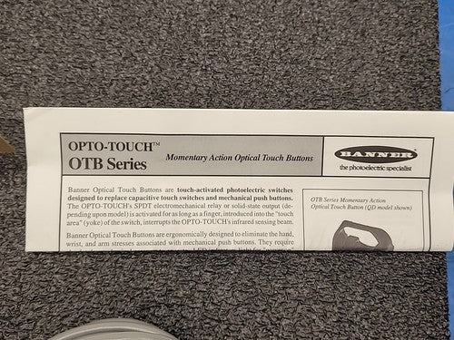 Banner OTBVP6 Opto-Touch Momentary Action Optical Touch Button Photoelectric