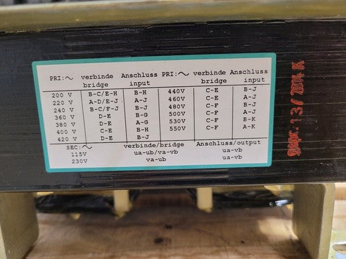 SBA 190-0075 200-550V Primary to 2x 115V or 230V Secondary Step Down Transformer