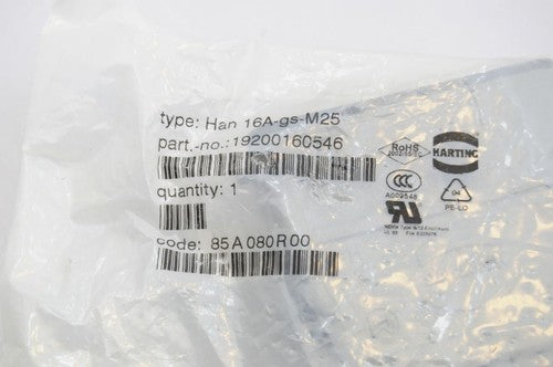 Harting 16A-gs-M25 Connector Kit With 25-Position Insert And Pins NEW