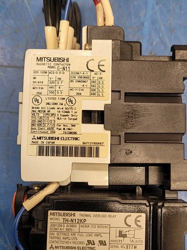Mitsubishi TH-N20KP Contactor w/ S-N11 Thermal Overload Relay SQ250503F Caps