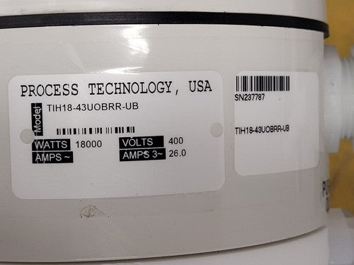 Process Technology Fluoropolymer In-Line Chemical Heater 18000W 18Kw 400V 3PH