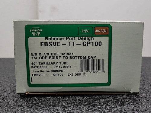 Sporlan EBSVE-11-CP100 TXV Expansion Valve 5/8 x 7/8 ODF R22 R407C Balance Port
