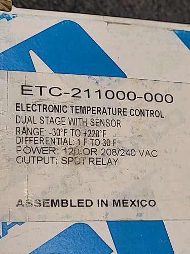 Ranco ETC-211000-000 Electronic Temperature Control Dual Stage SPDT Relay