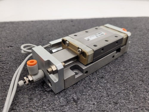 SMC MXP16-30 100PSI Linear Slide Guide Cylinder w/ D-F9B Sensors, Stops Unit C