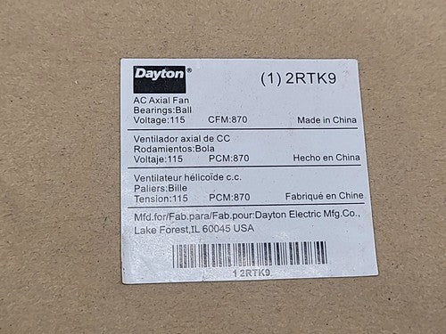 Dayton 2RTK9 AC Axial Fan Round 10" Diameter 115V 870CFM Industrial Cooling