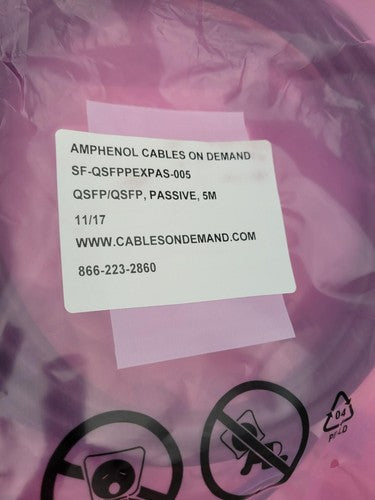 Lot of 8x AMPHENOL CABLES ON DEMAND SF-QSFPPEXPAS-005 PASSIVE 5M QSFP to QSFP