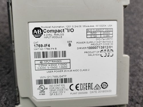 Allen Bradley 1769-IF4 Compact I/O Analog Input Module 4 Channel PLC