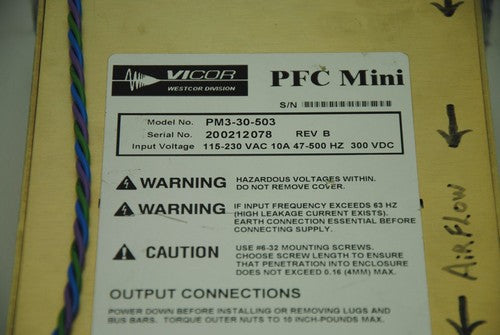 Vicor PM3-30-503, Power Supply, 115-230VAC 10A, Lot of 2