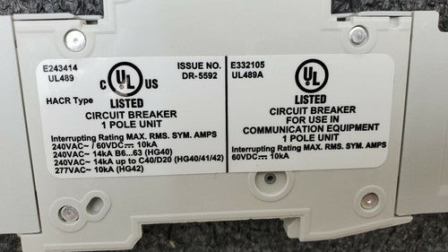 SIEMENS 5SJ4110-7HG41 Circuit Breaker 5SJ41, 10A, 240 V, 50/60Hz Type HSJ 1-Pole