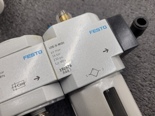 Lot of 2x Festo Air Pneumatic Solenoid On/Off Piston Gate Shut Off + Lubricator
