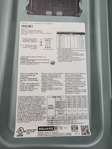 Schneider Electric VHU361 30A 600V Heavy Duty Safety Switch VisiPacT Square D