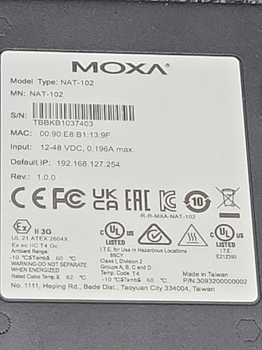 Moxa NAT-102 Industrial NAT Router / 2 Port NAT Device