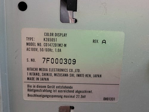 Hitachi Color Display CRT Monitor Chassis CD1472D1M2-M Industrial CNC K265051