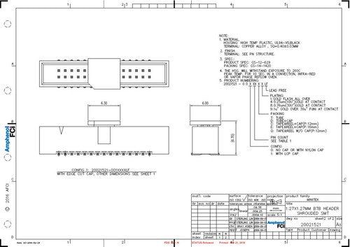 ~2k Amphenol 1P20021511-00012T1LF HD VT TH SHOULDED CONN HEADER SMD 12POS 1.27MM