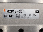 SMC MXP16-30 100PSI Linear Slide Guide Cylinder w/ D-M9N Sensors, Stops