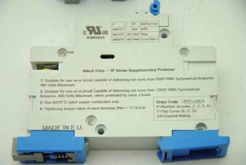 Lot of (3) Altech 1-Pole 6A 277V Circuit Breakers