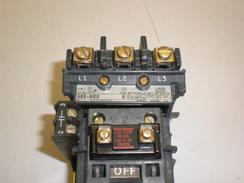 Allen Bradley 509-BOD Contactor 120VAC Coil 592-B0W16 Overload Relay 595-A Aux