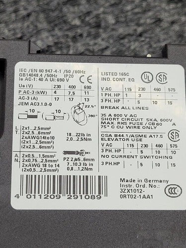 Siemens Contactor 3RT1025-1B..0 G/140411 E05* NQ140224 Auxiliary Contact