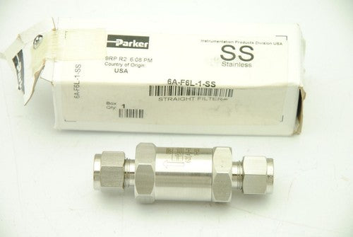 Parker 6A-F6L-1-SS, Instrumentation Filter, Pipe Size 3/8", New