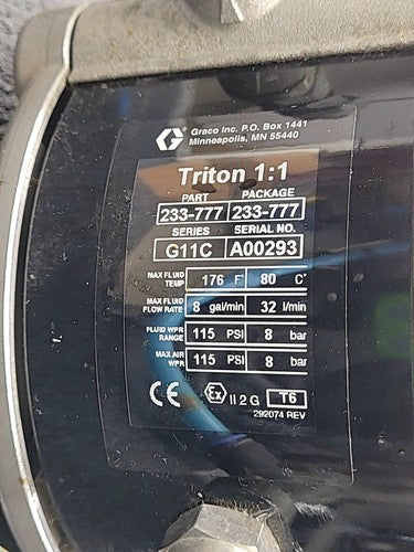 Graco Triton 1:1 Air Operated Double Diaphragm Pump AODD 233-777 G11C