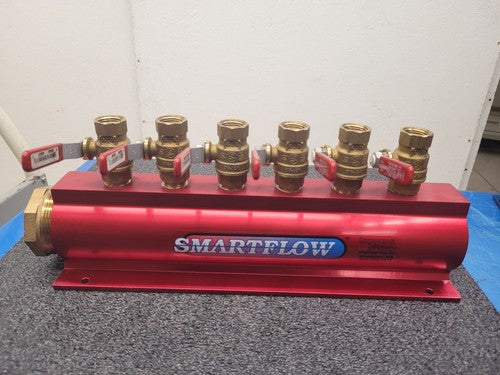 Lot of 2x Burger & Brown 2" Smartflow Aluminum Manifolds 6 port 1/2" Ball Valves