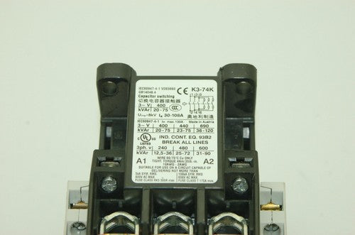 Omega K3-74K Capacitor Switching Contactor, 400-690 VAC, 3-PH, 30-108A