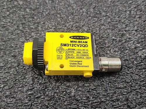 Banner SM312CV2QD MINI-BEAM Photoelectric Sensor Convergent Red LED 26903
