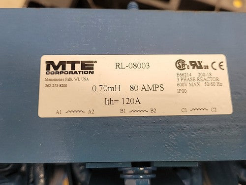 MTE Corporation RL-08003 3 Phase Reactor 80A 0.70mH 600V Line Choke
