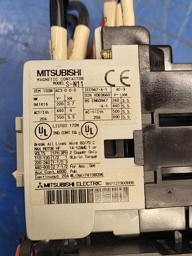 Mitsubishi TH-N20KP Contactor w/ S-N11 Thermal Overload Relay SQ250503F Caps