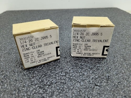 Lot of 200 Earnest Black Diamond 1/4-20 Grade 5 Hex Nuts Zinc Clear Plated